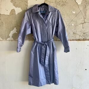 Vtg Trench Coat 80s Pastel Raincoat Belted Periwinkle J.Gallery Sculpted Women 6